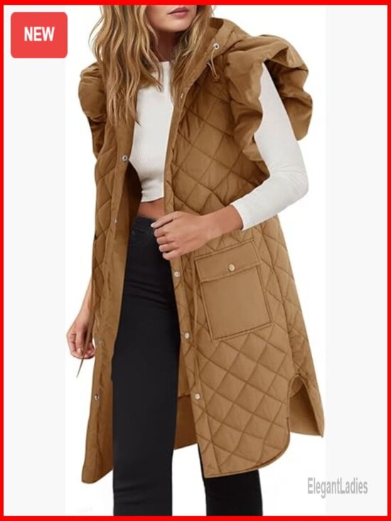 Jackets & Blazers - Long Puffer Vest Hooded Sleeveless Quilted Jacket Winter Outerwear